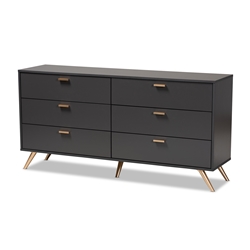 Baxton Studio Kelson Modern and Contemporary Dark Grey and Gold Finished Wood 6-Drawer Dresser